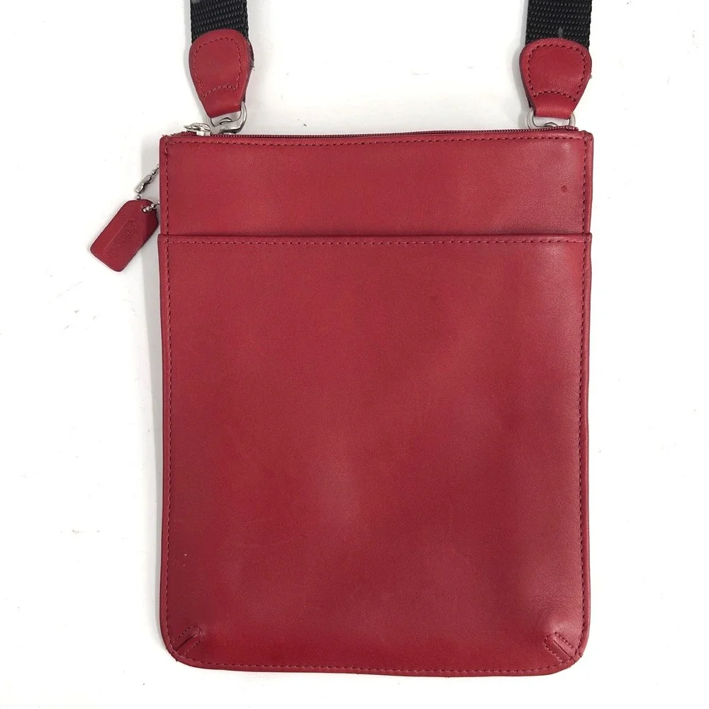 Vintage Coach Red Leather Swingpack Crossbody Bag Silver Hardware Tag USA 90s
